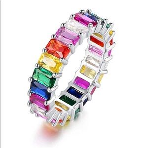 18k White Gold Plated Rainbow Stone Ring